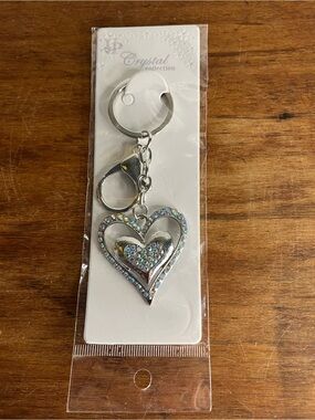 Silver Heart Keychain Bag Charm Keychain Iridescent Rhinestones Crystal Coll